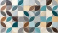 Geometric Tile Pattern Mid-Century Modern Abstract Design with Teal, Brown, Gray and Beige Royalty Free Stock Photo