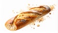 Generated image Baguette bread with falling crumbs isolated on white background Royalty Free Stock Photo