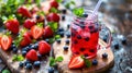 Strawberry Blueberry Drink with Fresh Fruit and Mint Royalty Free Stock Photo