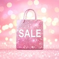 Abstract Pink Bokeh Background with Sparkling SALE Text and Glossy Gift Bag Royalty Free Stock Photo