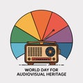 Retro radio illustration with colorful semicircle backdrop divided into six segments Royalty Free Stock Photo