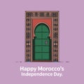 A stylized illustration features a traditional Moroccan door set within an ornate arch Royalty Free Stock Photo