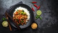 Stir fries Ground pork with chili and Thai hot basil (Thai street food - Pad Kra Prao Royalty Free Stock Photo