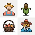 Four cartoon-style icons Each element represents agricultural themes Royalty Free Stock Photo