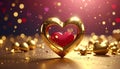 Valentine background with 3d love symbol and gold glitters Royalty Free Stock Photo