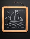 Boat drawing on blackboard blackground Royalty Free Stock Photo