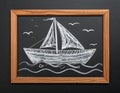 Boat drawing on blackboard blackground Royalty Free Stock Photo