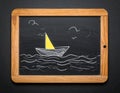 Boat drawing on blackboard blackground Royalty Free Stock Photo