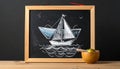 Boat drawing on blackboard blackground Royalty Free Stock Photo