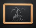 Boat drawing on blackboard blackground Royalty Free Stock Photo