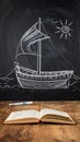 Boat drawing on blackboard blackground Royalty Free Stock Photo