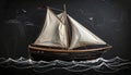 Boat drawing on blackboard blackground Royalty Free Stock Photo