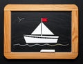Boat drawing on blackboard blackground Royalty Free Stock Photo