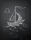 Boat drawing on blackboard blackground Royalty Free Stock Photo