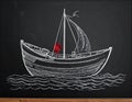 Boat drawing on blackboard blackground Royalty Free Stock Photo