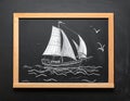 Boat drawing on blackboard blackground Royalty Free Stock Photo