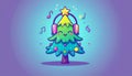 Cute Christmas Tree Listening to Music with Headphones and Notes Royalty Free Stock Photo