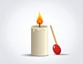 Candle and match on fire vector icon Royalty Free Stock Photo