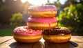 Four fresh donuts on each other Royalty Free Stock Photo
