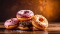Four fresh donuts on each other Royalty Free Stock Photo