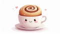 Cute Cinnamon Roll in a Smiling Coffee Cup Royalty Free Stock Photo