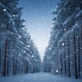 Snow-covered landscape with dense coniferous trees blanketed in heavy snow Royalty Free Stock Photo