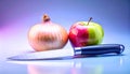 Onion, Apple, Knife Royalty Free Stock Photo