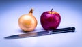 Onion, Apple, Knife Royalty Free Stock Photo