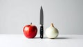 Onion, Apple, Knife Royalty Free Stock Photo