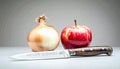 Onion, Apple, Knife Royalty Free Stock Photo
