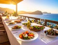 Various Mediterranean dishes and salads at Palma De Mallorca\'s restaurants Royalty Free Stock Photo