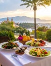 Various Mediterranean dishes and salads at Palma De Mallorca\'s restaurants Royalty Free Stock Photo