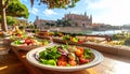 Various Mediterranean dishes and salads at Palma De Mallorca\'s restaurants Royalty Free Stock Photo
