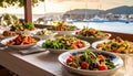 Various Mediterranean dishes and salads at Palma De Mallorca\'s restaurants Royalty Free Stock Photo