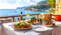 Various Mediterranean dishes and salads at Palma De Mallorca\'s restaurants Royalty Free Stock Photo