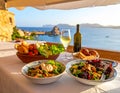 Various Mediterranean dishes and salads at Palma De Mallorca\'s restaurants Royalty Free Stock Photo