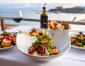 Various Mediterranean dishes and salads at Palma De Mallorca\'s restaurants Royalty Free Stock Photo