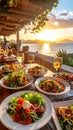 Various Mediterranean dishes and salads at Palma De Mallorca\'s restaurants Royalty Free Stock Photo