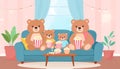 Cozy Family Bear Movie Night with Popcorn Royalty Free Stock Photo