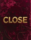 Gold Embossed CLOSE Text on Deep Burgundy Velvet Texture Royalty Free Stock Photo