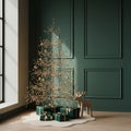 Minimalist Christmas scene with a sparse, illuminated tree adorned with gold ornaments Royalty Free Stock Photo