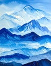 Blue mountains, close-up fragment, abstract background, acrylic hand painted background Royalty Free Stock Photo
