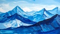 Blue mountains, close-up fragment, abstract background, acrylic hand painted background Royalty Free Stock Photo