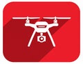 Quadcopter long shadow glyph icon. Style is a flat symbol on a red rounded Royalty Free Stock Photo