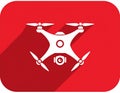 Quadcopter long shadow glyph icon. Style is a flat symbol on a red rounded Royalty Free Stock Photo