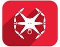 Quadcopter long shadow glyph icon. Style is a flat symbol on a red rounded Royalty Free Stock Photo