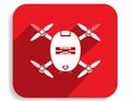 Quadcopter long shadow glyph icon. Style is a flat symbol on a red rounded Royalty Free Stock Photo