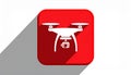 Quadcopter long shadow glyph icon. Style is a flat symbol on a red rounded Royalty Free Stock Photo
