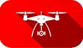 Quadcopter long shadow glyph icon. Style is a flat symbol on a red rounded Royalty Free Stock Photo