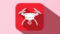 Quadcopter long shadow glyph icon. Style is a flat symbol on a red rounded Royalty Free Stock Photo